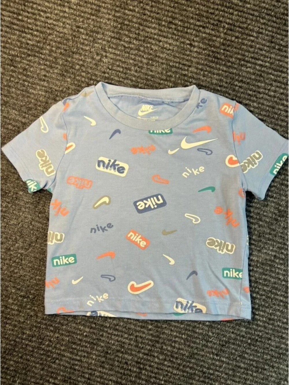 Nike Baby Boy 12M Blue Shorts and Multicolor Logo Baby Blue T-Shirt Set